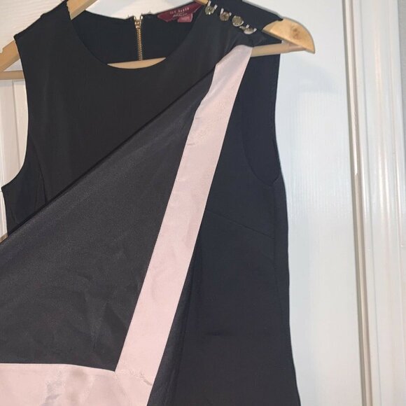 Ted Baker London Black Pink Bolty Drape Zipper Back Sleeveless Shift Dress Sz 6 - Picture 5 of 10